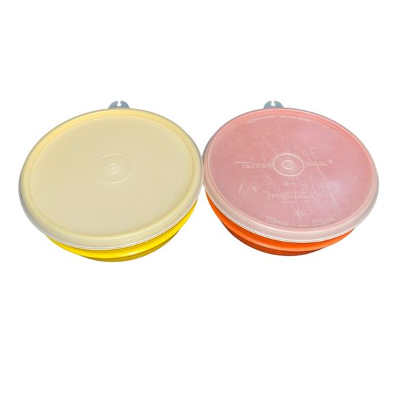 Tupperware Cereal Bowls Lids Set x2 Stackable Harvest Orange Yellow 1356 Vintage - Picture 15 of 15